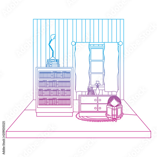 degraded line girl reading book and lamp over bookcase