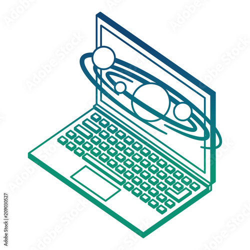 laptop computer with planets orbiting isometric icon vector illustration design photo