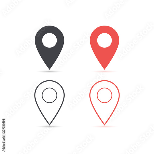 Map location red and red icon isolated with soft shadow. Element for design ui app website interface. Blank template. Location pin
