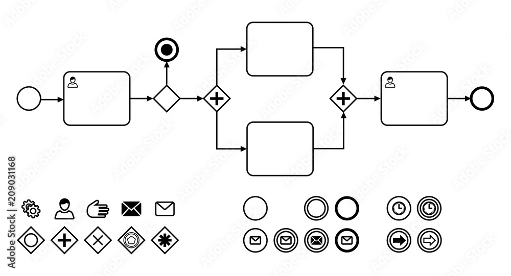 Business process diagrams with icons flat vector illustration