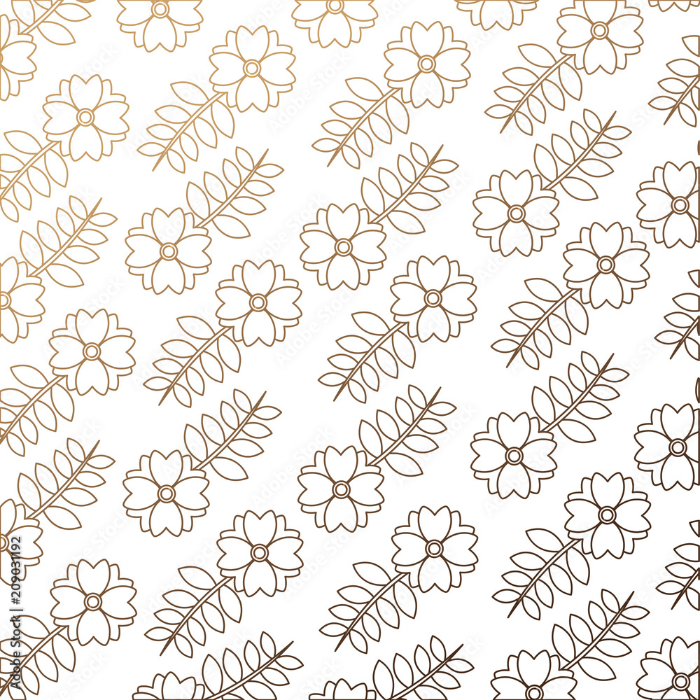 cute flowers with leaves decorative pattern vector illustration design