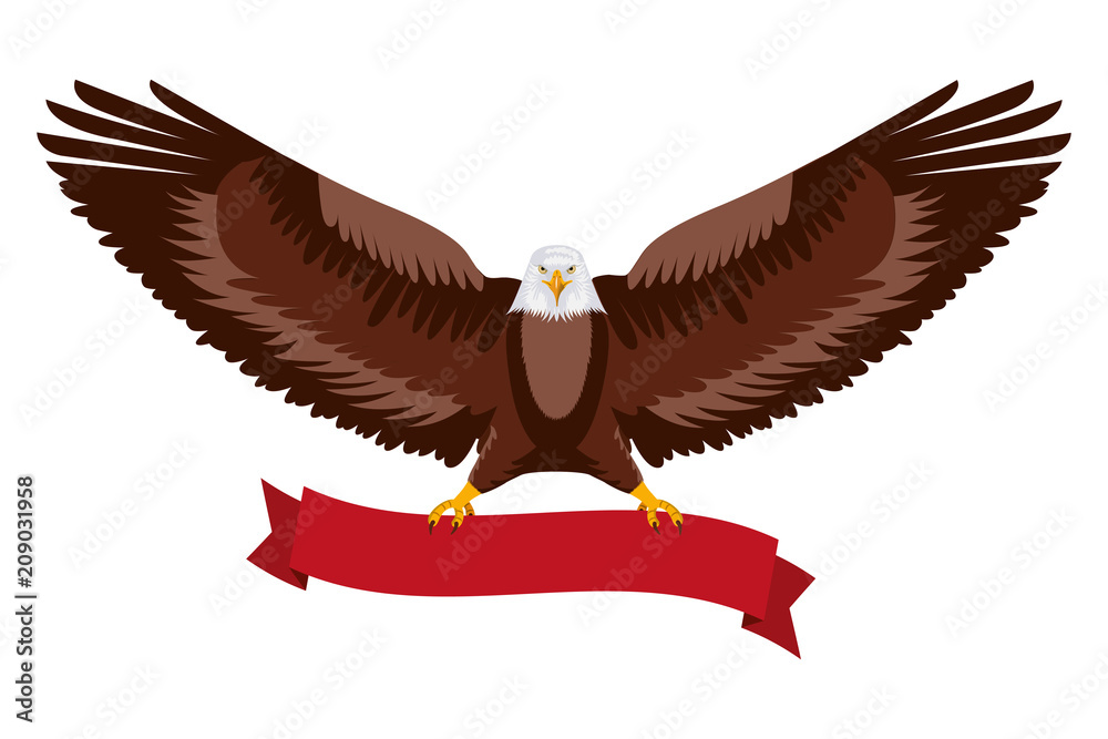 Fototapeta premium american eagle spread wings with ribbon in the talons vector illustration