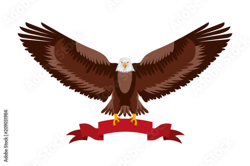 american eagle spread wings with ribbon in the talons vector illustration