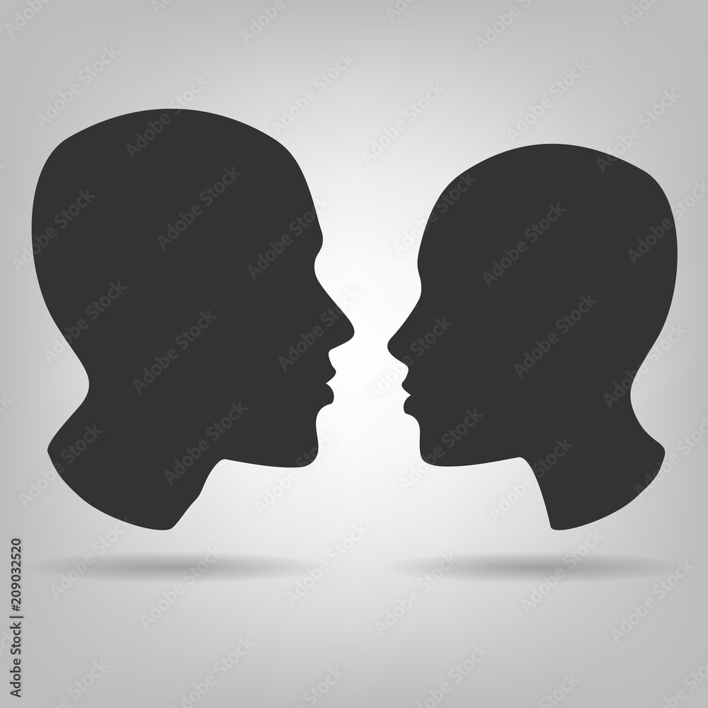 Male and female silhouette of head in profile