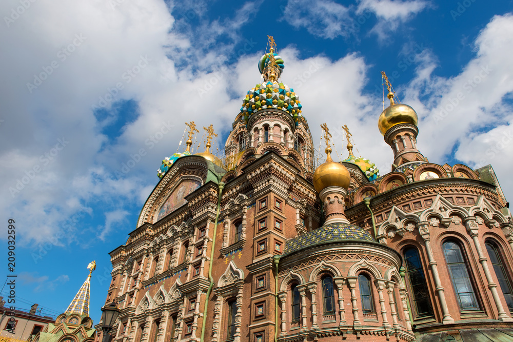St Petersburg, Russia - Cathedral of Our Savior on Spilled Blood - closeup of domes and architecture details
