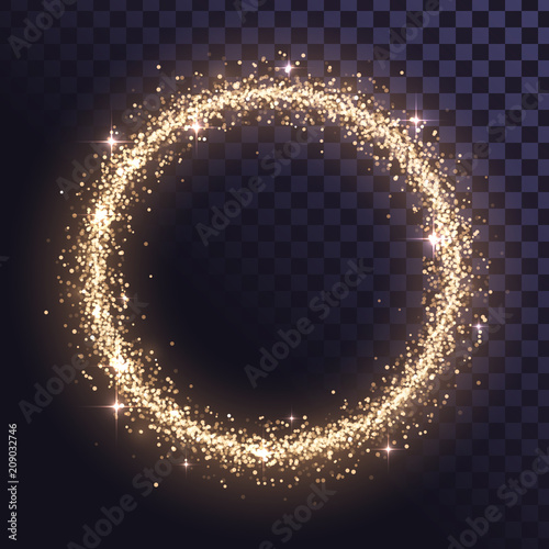 Round glitter frame of gold dust or stars