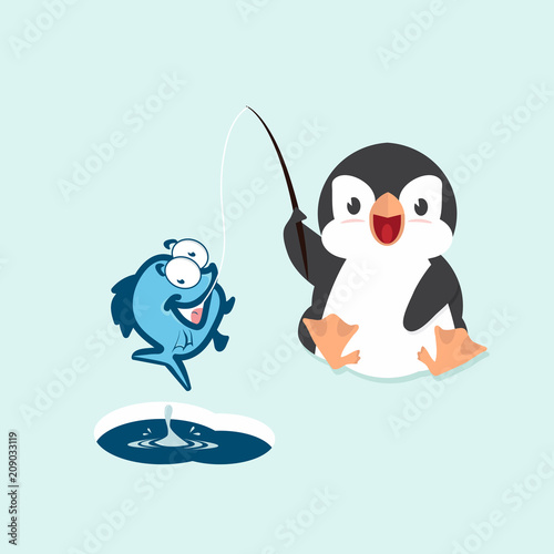 Cute little  penguin fishing