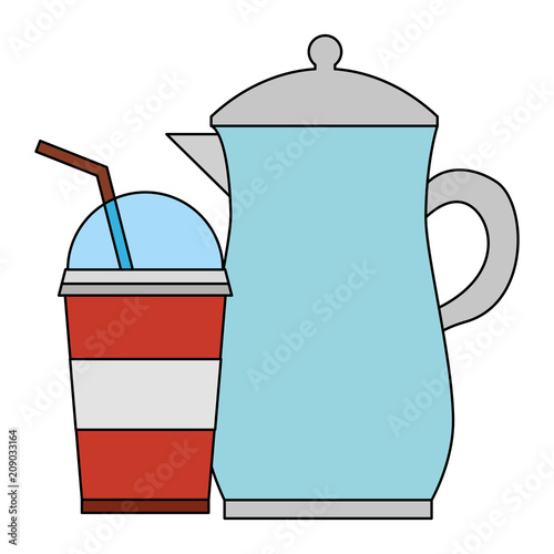 teapot ceramic paper cup with straw design vector illustration