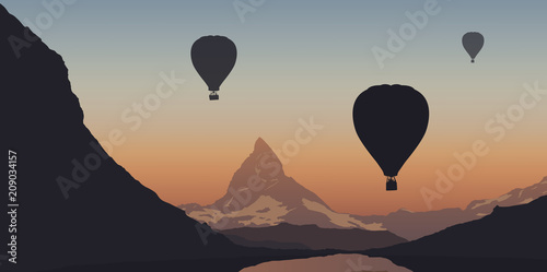 Montgolfière - montagne - Mont Cervin - évasion - liberté - calme - coucher de soleil - Suisse