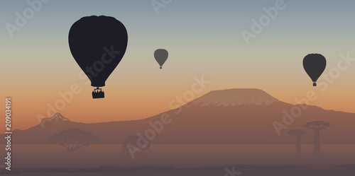 Montgolfière - montagne - Kilimandjaro - évasion - liberté - calme - coucher de soleil - savane