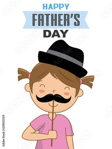 little girl disguised as dad. happy fathers day card