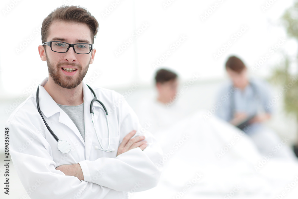physician on the background of hospital ward. physician on the background of hospital ward.