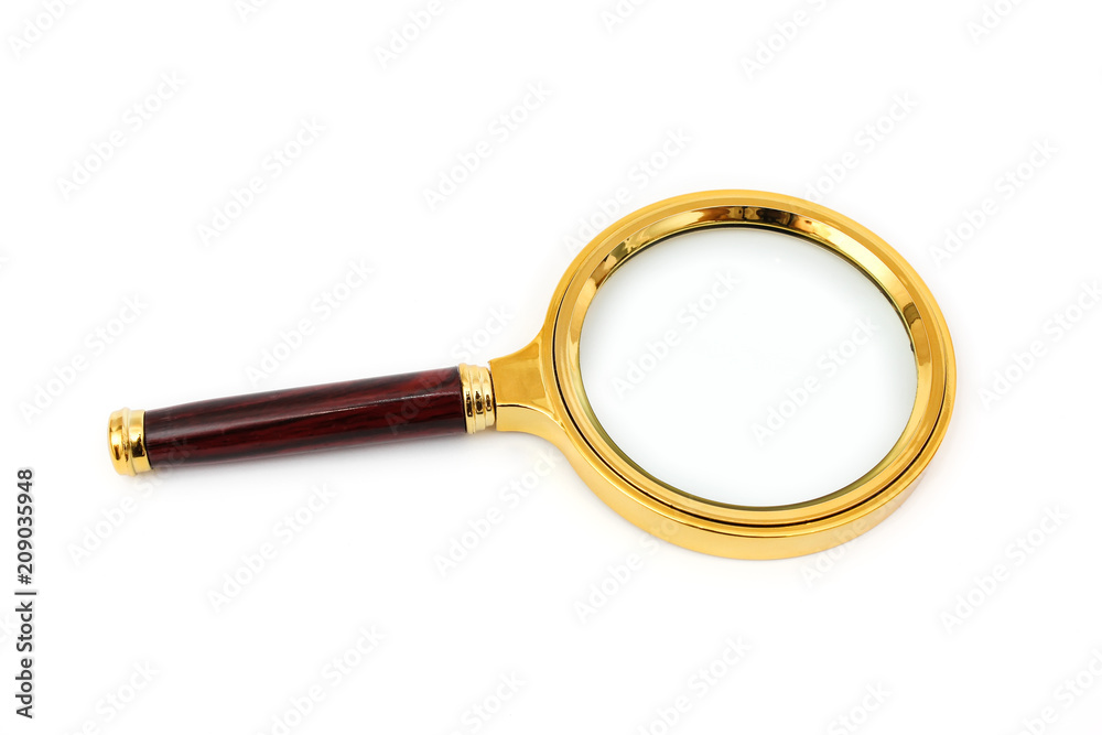 Gold Magnifying Glass Isolated on a White Background. Gold Magnifying Glass Isolated on a White Background.