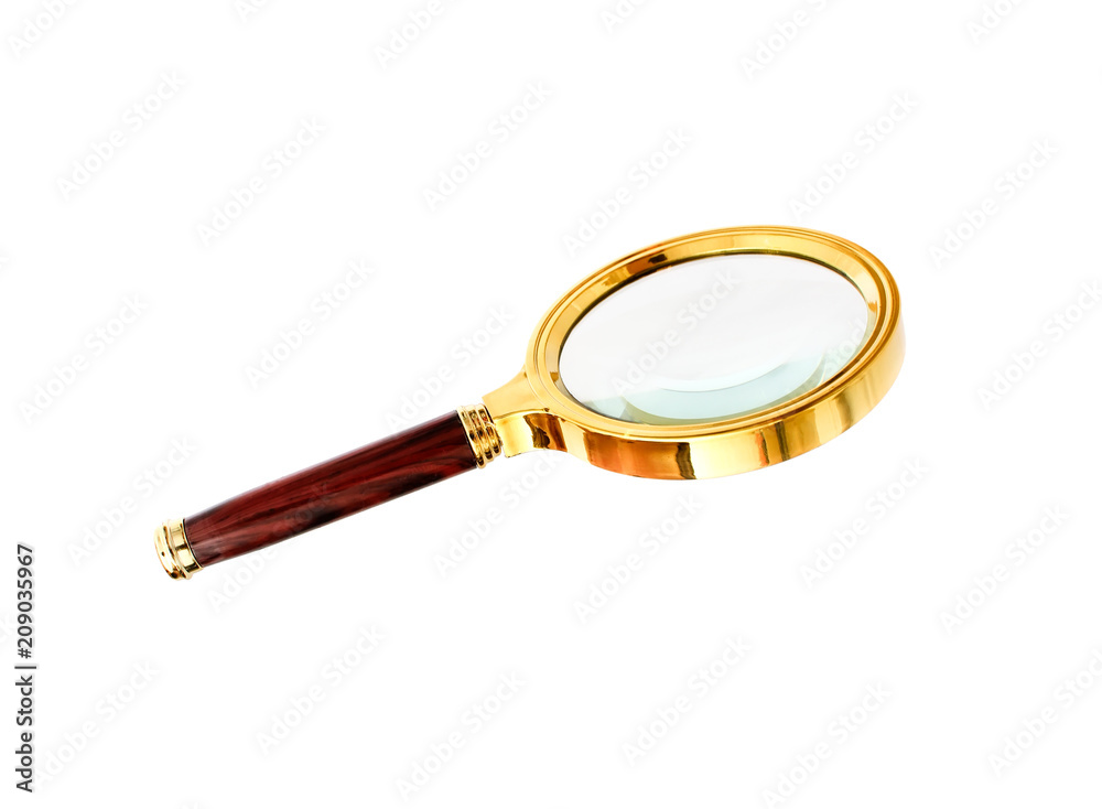 Gold Magnifying Glass Isolated on a White Background. Gold Magnifying Glass Isolated on a White Background.