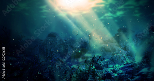 Wallpaper Mural Depth of sea water, the bottom of the sea, the rays of the sun through the water Torontodigital.ca
