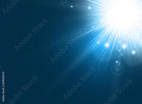 Abstract technology with lighting burst on blue background.