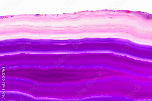 Abstract background - purple triped agate slice mineral isolated on white background