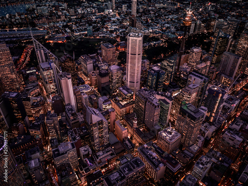 Photography Tall buildings in the city and in the evening from above
