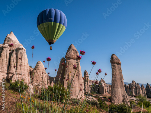 Hot Air Balloon above the Love Valley in Cappadocia, Turkey photo