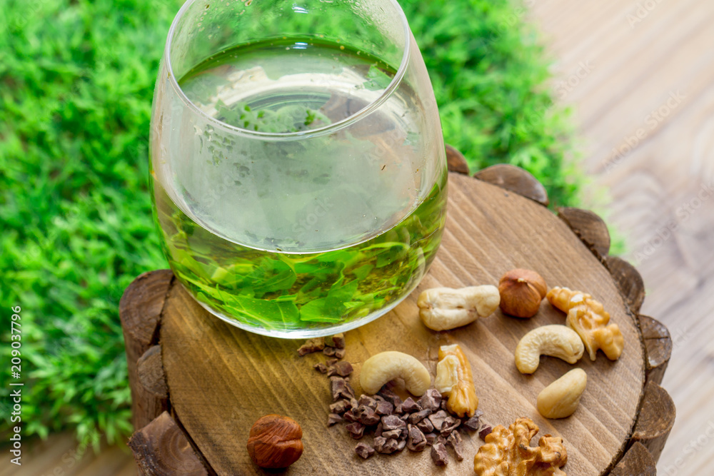 Healthy Snack Eating and Drinking Concept with Green Tea Healthy Snack Eating and Drinking Concept with Green Tea