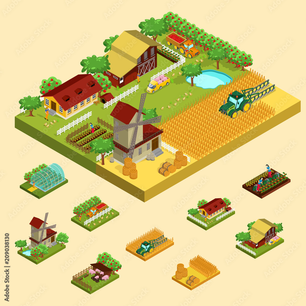 Fototapeta premium Isometric Agricultural Concept