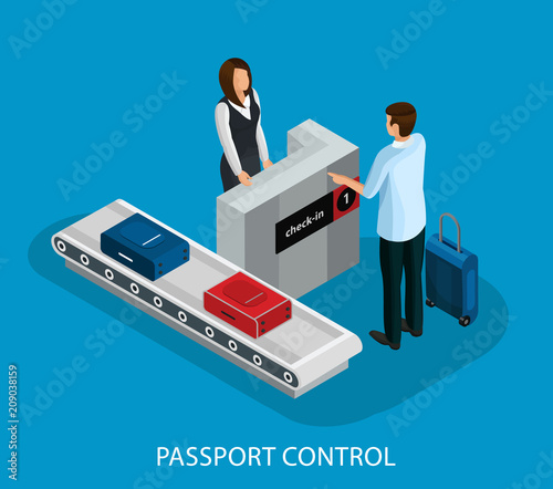 Isometric Customs Control In Airport Concept