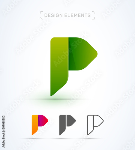 Vector abstract letter P logo template. Origami material design, flat and line style collection