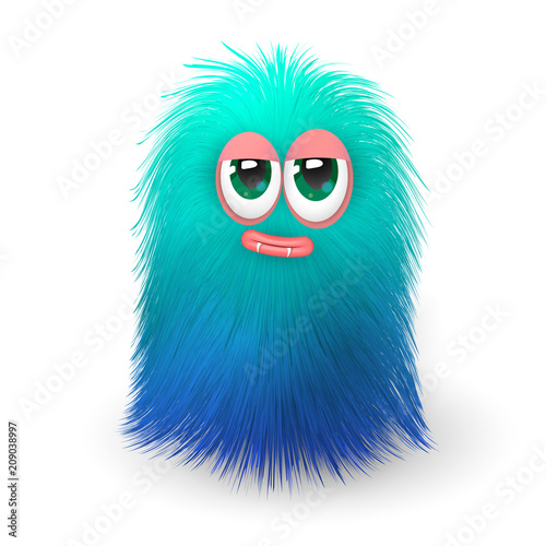 Fluffy funny blue monster or alien