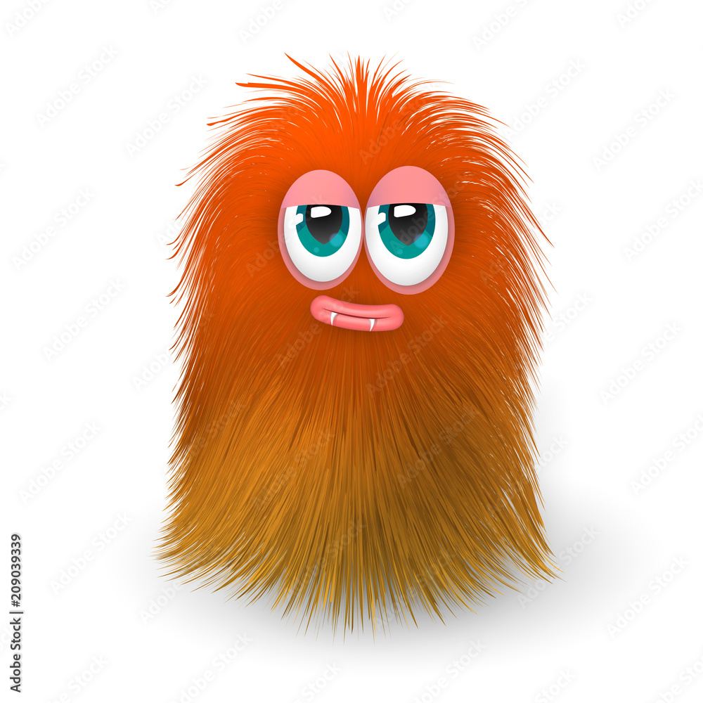 Fototapeta premium Fluffy funny orange monster or alien