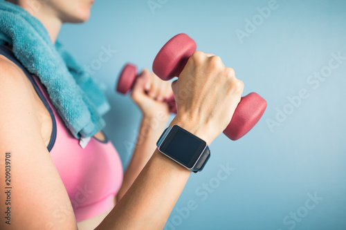 Smart watch, fitness, health, and exercise concept. 