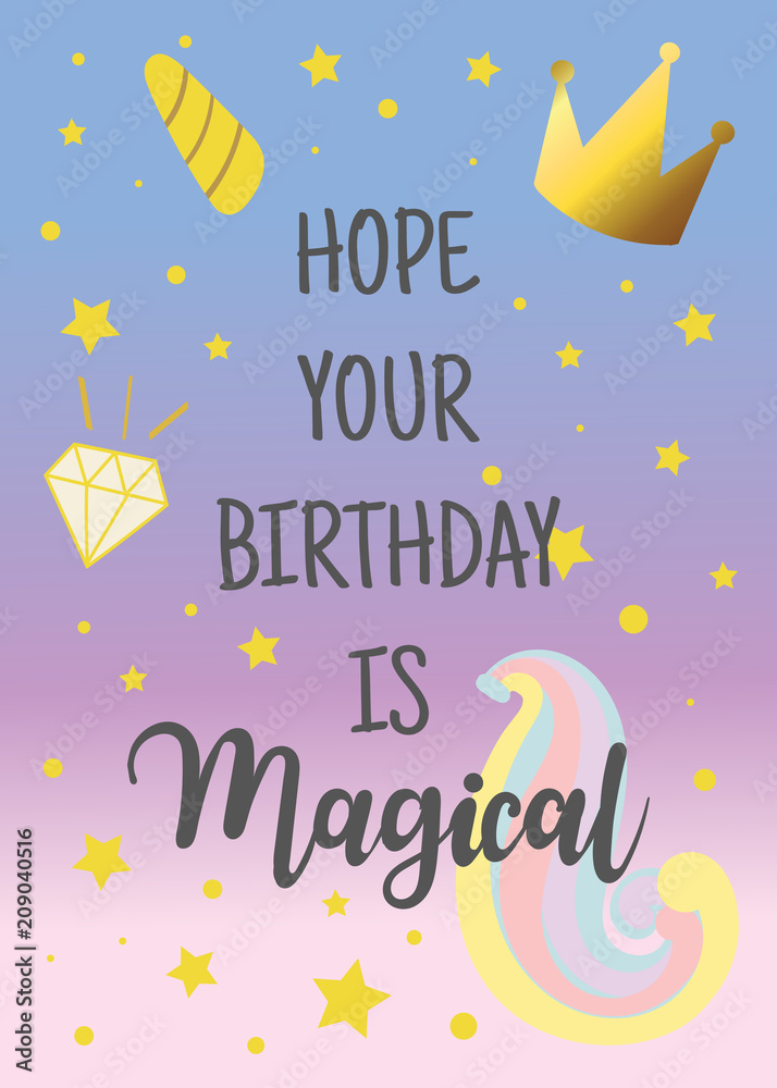 Obraz premium Happy birthday card with cute unicorn.