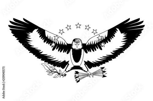 american bald eagle emblem with arrows and olive branch vector illustration design