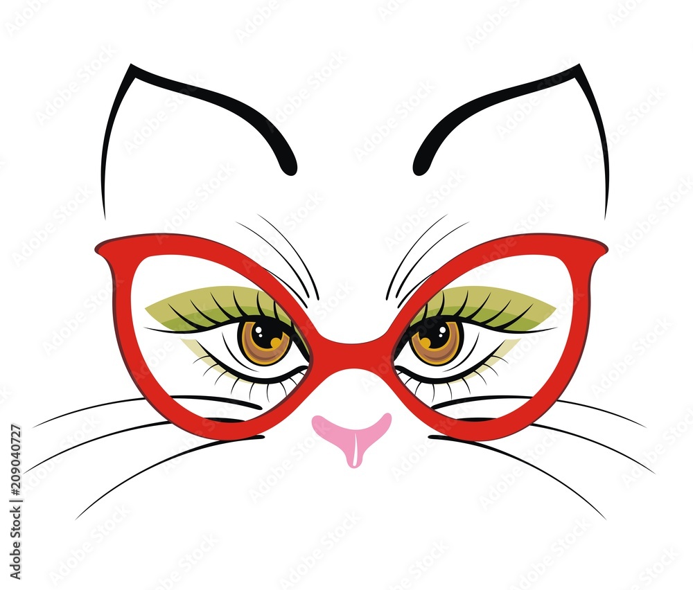 Hand drawn portrait of a cute cartoon funny cat in sunglasses Hand drawn portrait of a cute cartoon funny cat in sunglasses