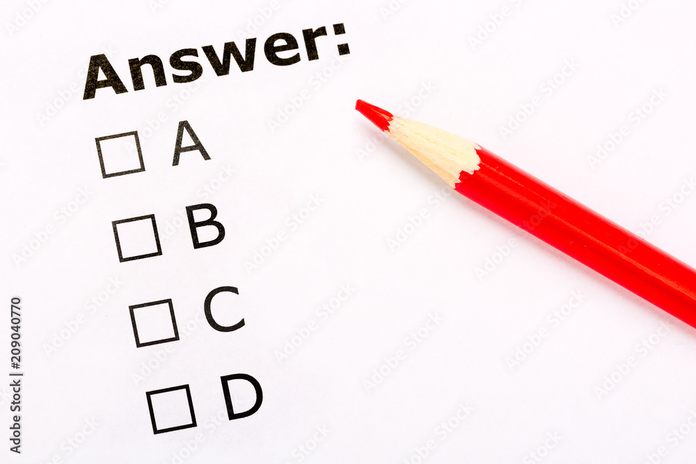 Checkboxes questionnaire with red pencil. Testing and exam concept.