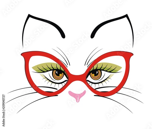 Hand drawn portrait of a cute cartoon funny cat in sunglasses 
