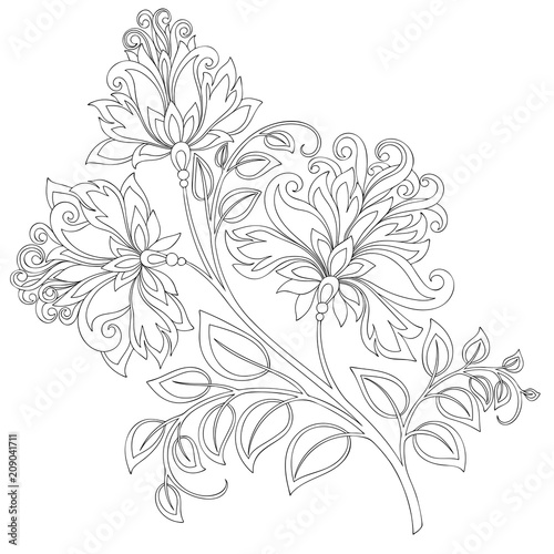 black and white contour of flower 