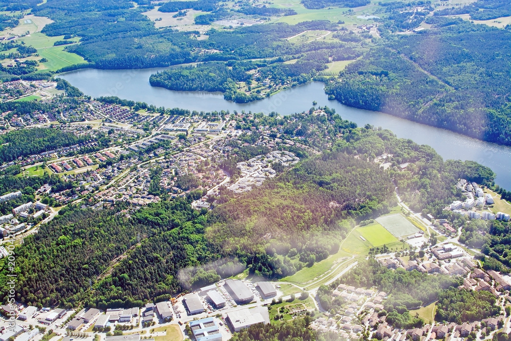 Aerial shot over Stockholm suburbs