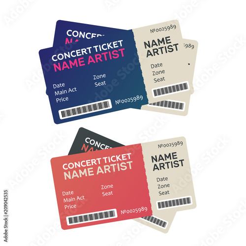 Vector paper ticket. Music, Dance, Live Concert tickets templates