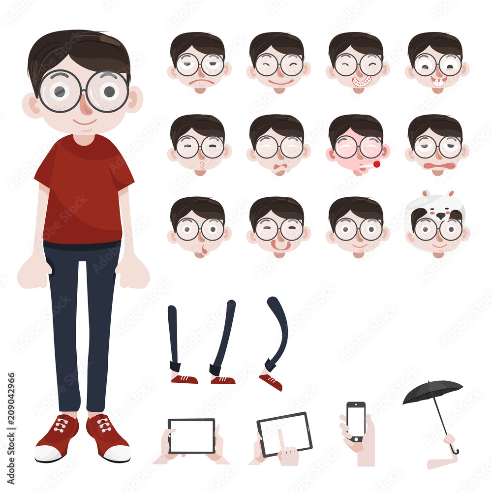 Funny Cartoon , Male  emotions, poses and  gestures. Cartoon style, flat vector  of male facial   illustration in cartoon style. Stock Vector | Adobe Stock
