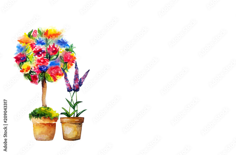 water colour flower topiary tree