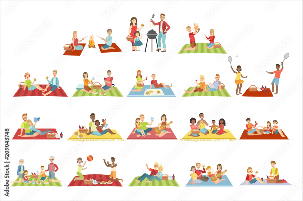 Families On Picnic Outdoors