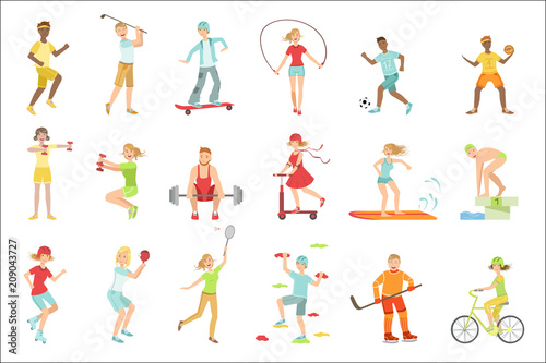 People Enjoying Physical Activities Illustrations