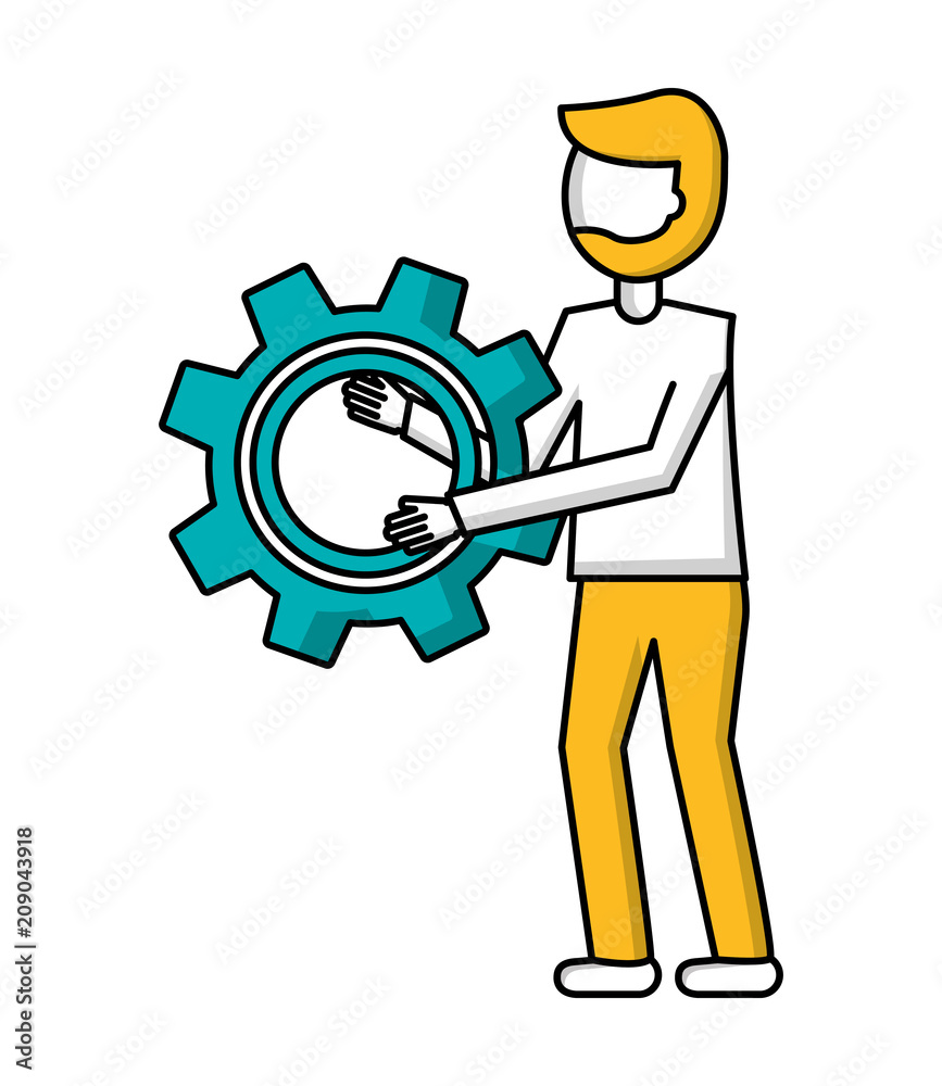 beard man with gear teamwork cooperation vector illustration beard man with gear teamwork cooperation vector illustration