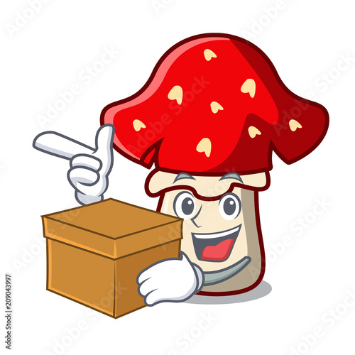 With box amanita mushroom character cartoon photo