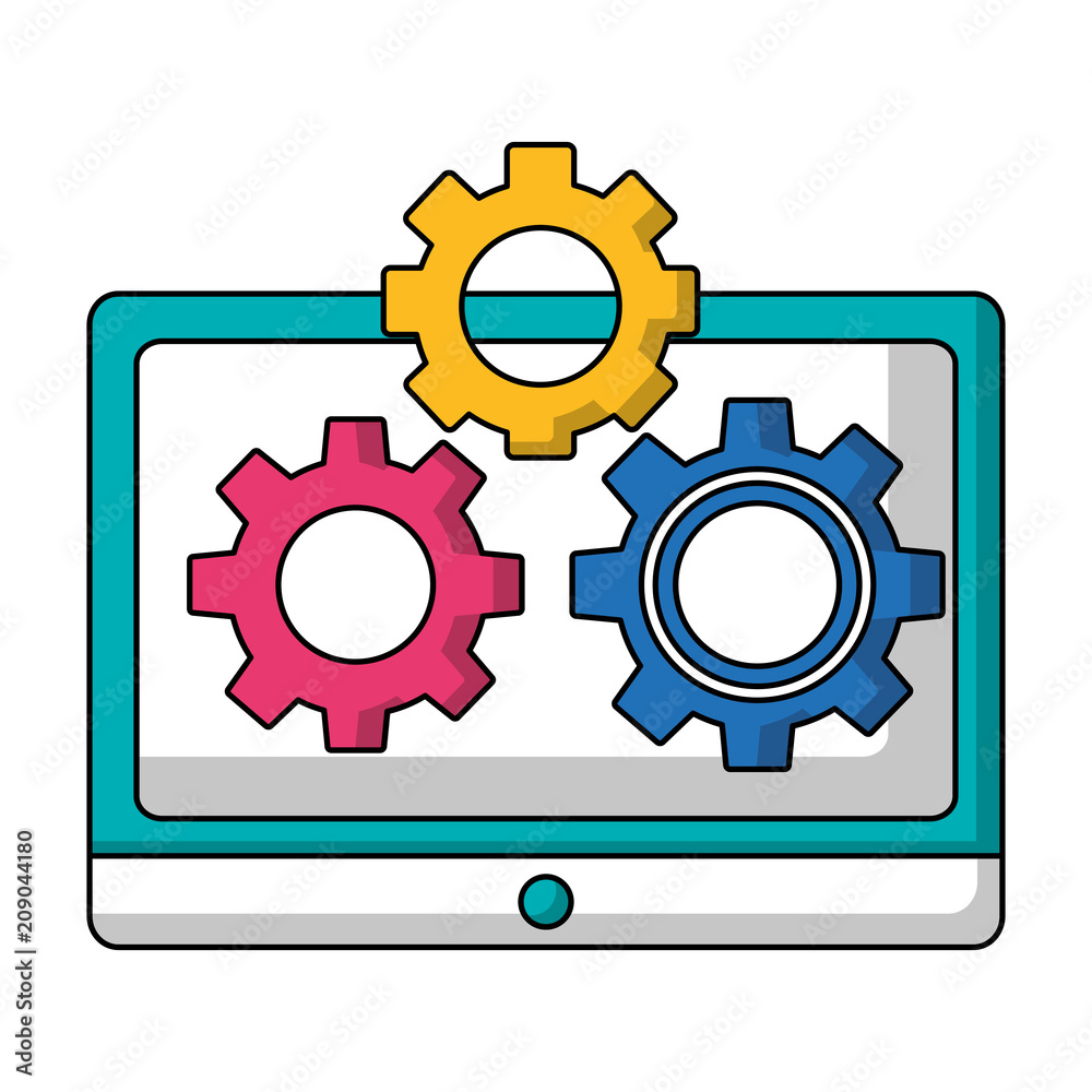 tablet computer and setting gears teamwork vector illustration tablet computer and setting gears teamwork vector illustration