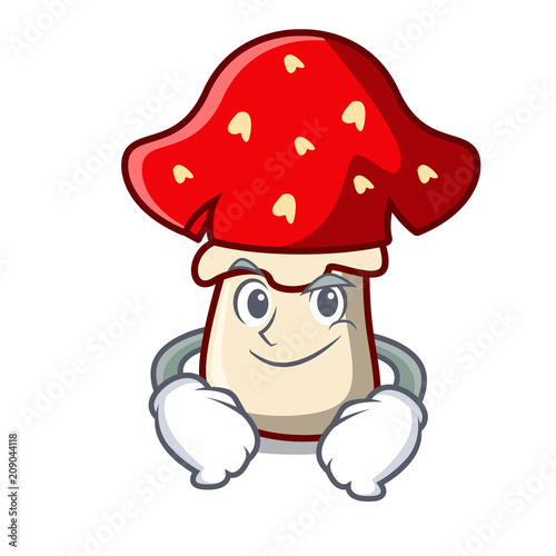 Smirking amanita mushroom character cartoon photo