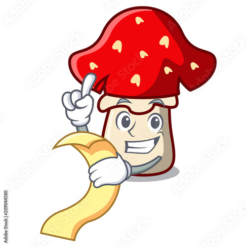 With menu amanita mushroom mascot cartoon photo