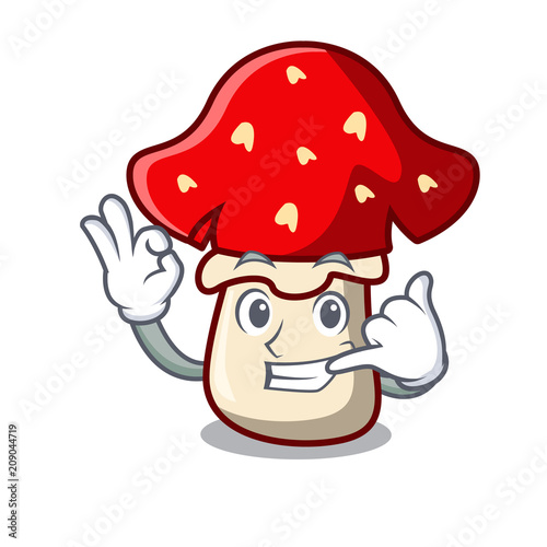 Call me amanita mushroom mascot cartoon photo