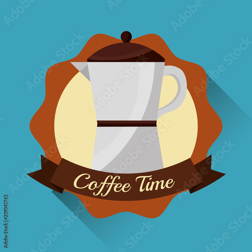 coffee maker kitchenware emblem - coffee time vector illustration