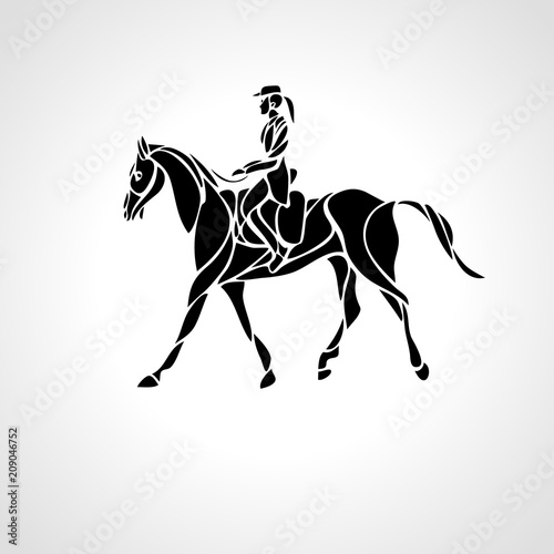 Horse race. Equestrian sport. Silhouette of racing with jockey photo